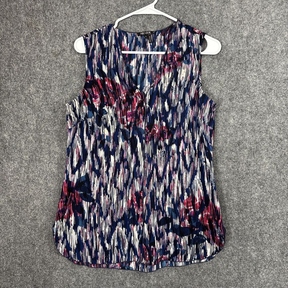 Nic + Zoe Top Blouse  Womens Size S Blue Abstract Classic Modern Elevated